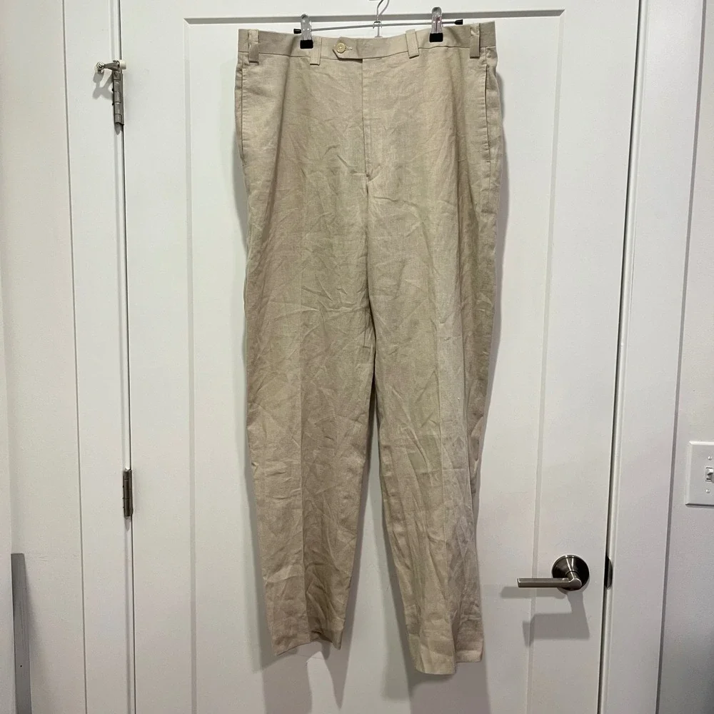 Lauren Ralph Lauren Mens 38x34 Tan 100% Linen Straight Leg Dress Pants Beige
